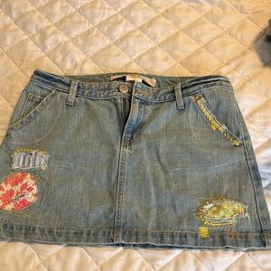 Vintage GAP Light Blue Denim Mini Skirt with Colorful Patches